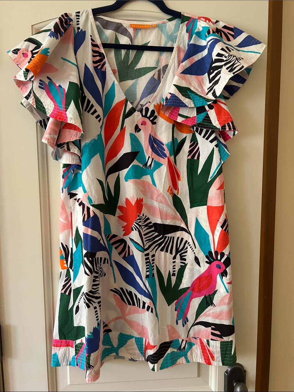 Tuckernuck Oliphant Tropical Animal-Print Midi Dress with Multicolor Accents